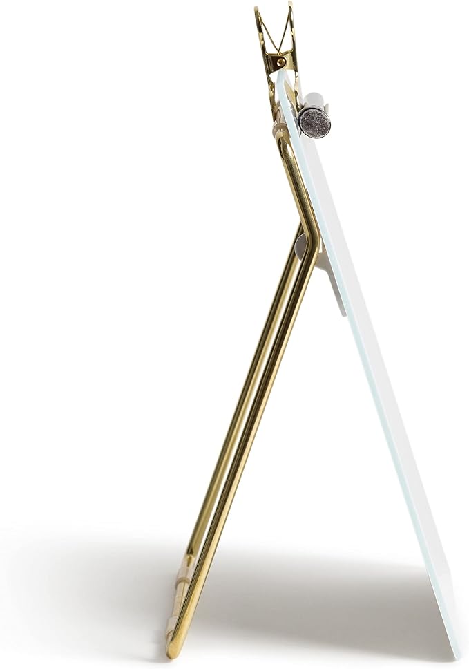 U Brands Glass Dry-Erase Desktop Easel, Tempered Glass, Gold Metal Stand, Removable Clip (Pack of 2)