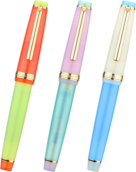 3 Jinhao 82 Fountain Pen Transparent Mixed Macaron Color Acrylic Extra Fine Point Gold Trim with Converter Set