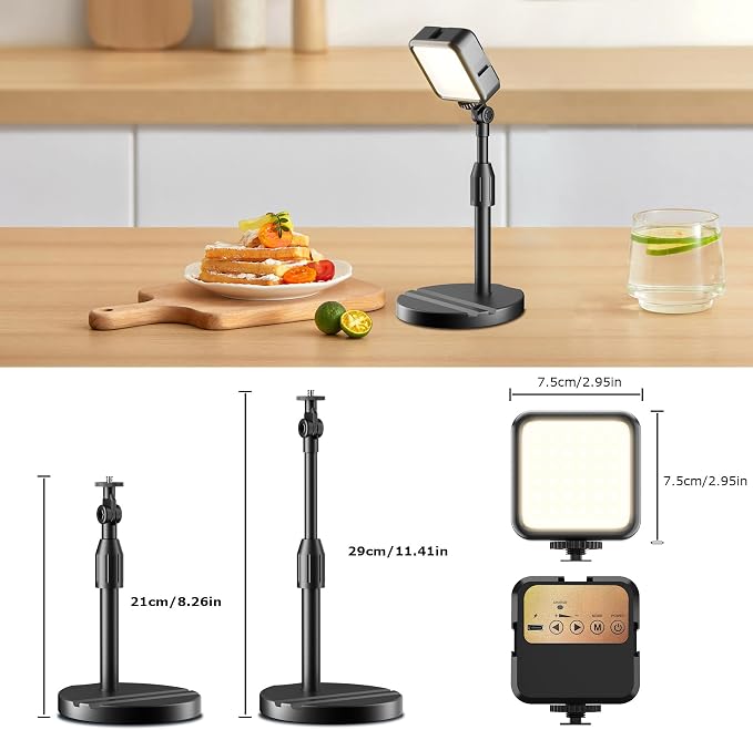 2-Pack Portable Rechargeable LED Video Light, Battery Powered Photography Lighting Kit with Stand & Phone Holder, Dimmable Camera Light for Live Streaming, YouTube, TikTok, Zoom, Video Recording