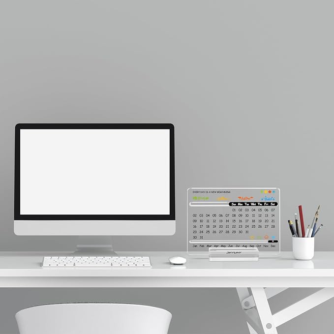 Acrylic Perpetual Desk Calendar – Cute Modern Office Decor & Office Gifts for Coworkers, Women & Men