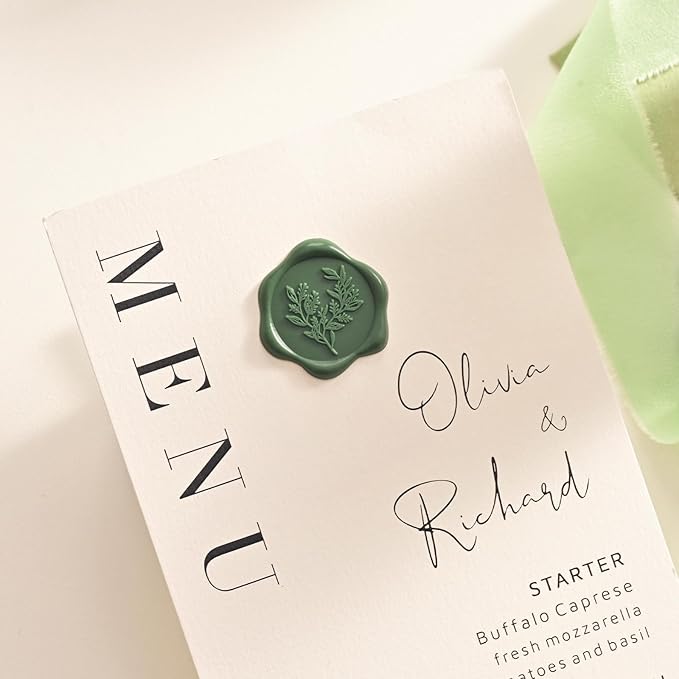 UNIQOOO Wax Seal Stickers - Eucalyptus Wedding Invitation Envelope Seal Stickers, 50 Pcs Self- Adhesive Olive Green Stickers, Perfect for Invitation, Envelopes, Gift Wrapping, Christmas