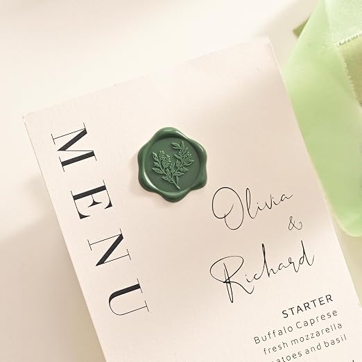 UNIQOOO Wax Seal Stickers - Eucalyptus Wedding Invitation Envelope Seal Stickers, 50 Pcs Self- Adhesive Olive Green Stickers, Perfect for Invitation, Envelopes, Gift Wrapping, Christmas