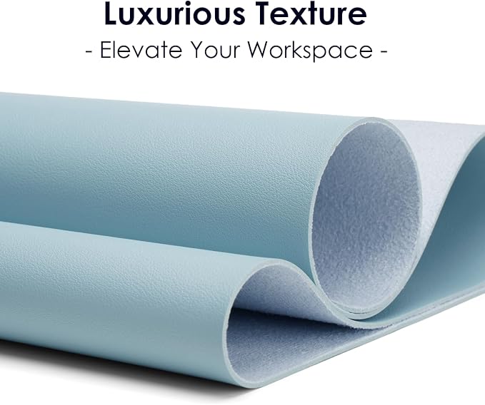 Leather Desk Pad Protector, Waterproof Mouse Pad, PU Desk Mat, Office Desk Cover, Desk Writing Mat for Office/Home/Work/Cubicle (Light Blue) 31.5x15.7 in