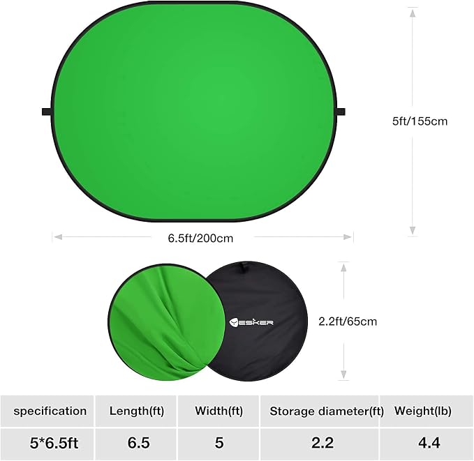 Yesker 5ft x 6.5ft Chromakey Backdrop, 2-in-1 Background Screen Green and Blue Screen, Foldable Backdrop for Photography, Gaming and Live Streaming