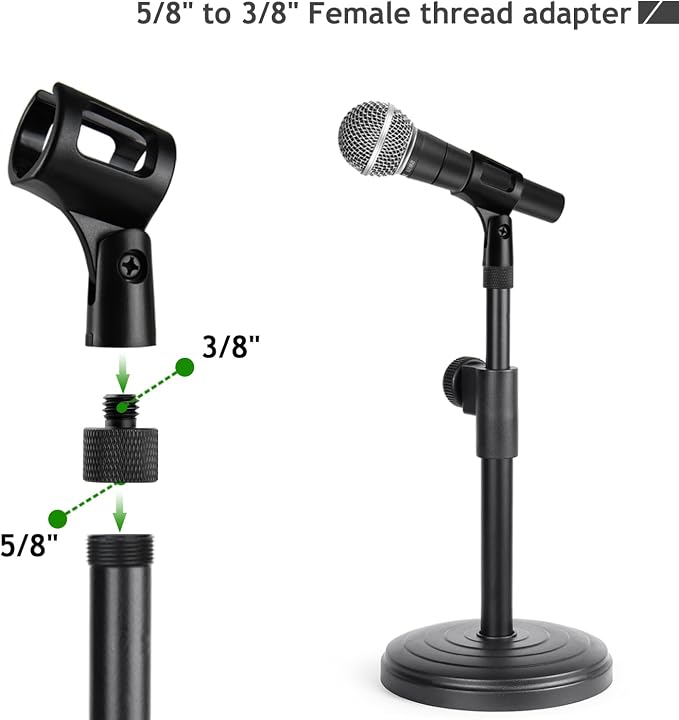 Mic Stand Adapter 5/8 Female to 3/8 Male and 3/8 Female to 5/8 Male Screw Adapter Thread for Microphone Stand Mount to Camera Tripod Adapter 2 Pack