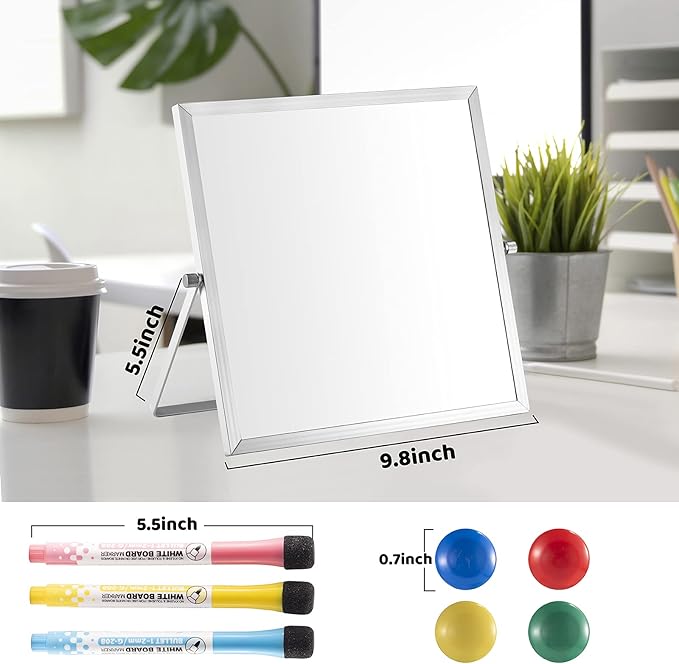 Small Dry Erase Board, 10" X 10" Small Whiteboard with Stand, Portable Magnetic Tabletop Erase Board for Kids Drawing, Desktop for Students Kids Home Office