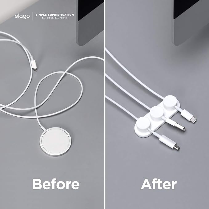 elago Magnetic Cable Management Buttons | Reusable Sticker Attaches to Surface, Organize 3 Cables, Magnetic cable holder, Powerful magnets, Desk Organization (White)