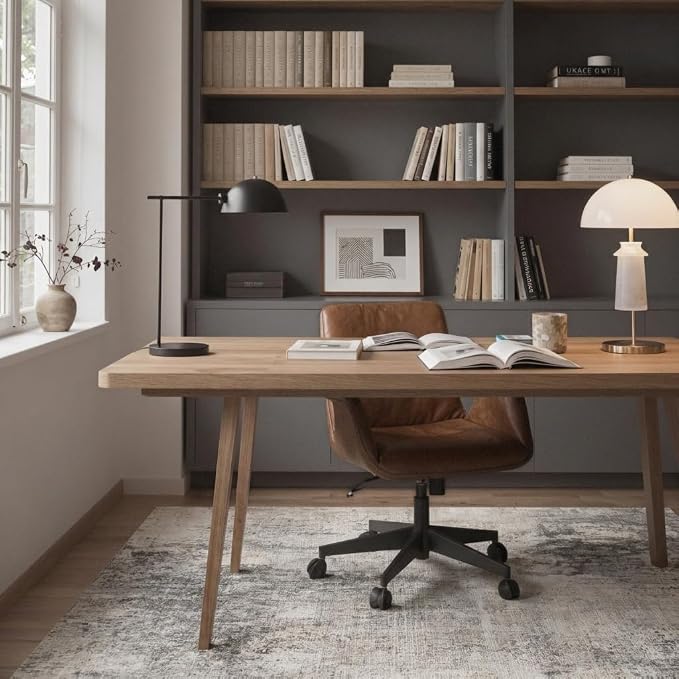 48"x60" Office Chair Mat for Hardwood Tile Floor, Under Desk Carpet Protector for Rolling Computer Chair Mat, Machine Washable Area Rug, Anti-Slip 1/5" Thick Low Pile Thin Vinyl Floor Mat, Mist Grey
