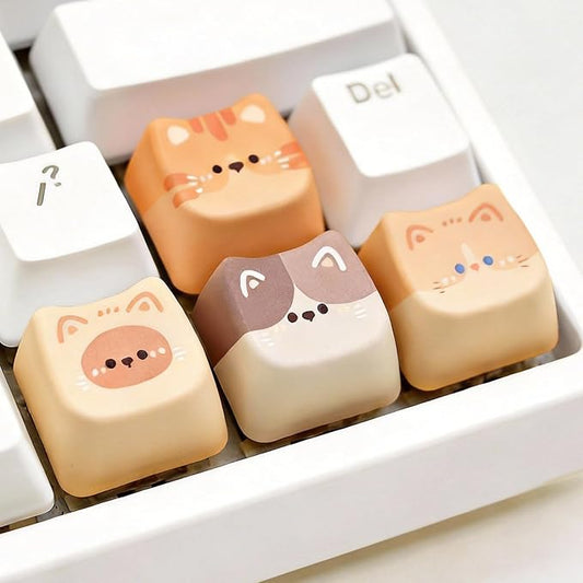 Artisan Keycaps, 4 Keys Cute Cat Custom Cover Caps for MX Mechanical Keyboard, Resin Handmade 1U Replacement for Esc Del Arrow Key (Cat Set)