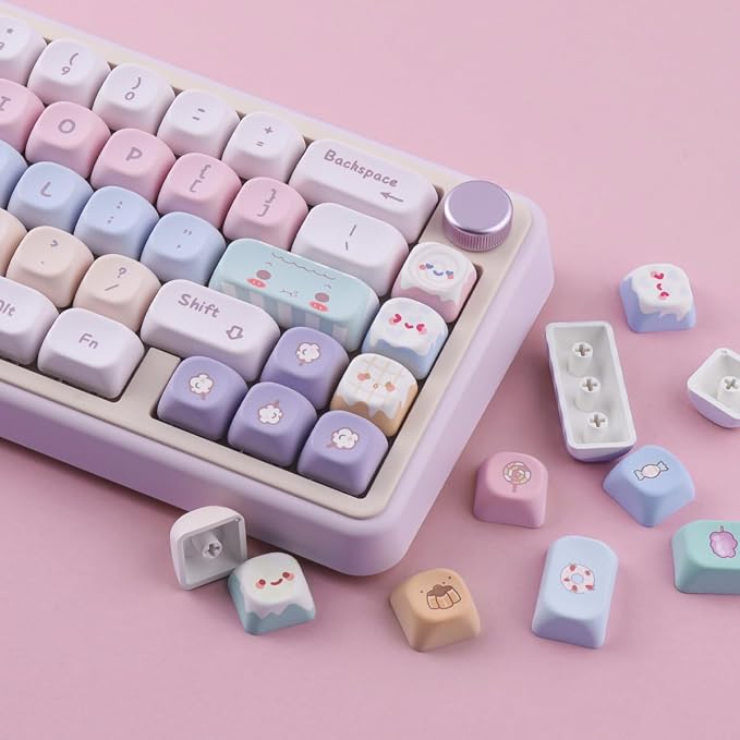 Tsungup PBT MOA Keycaps,Purple Cute Candy Custom Keycaps 60 65 75 Percent | 135 Keys Dye-Sub Key Caps Keyboard Keycap Set for ANSI Layout,MX Swithes Mechanical Keyboard