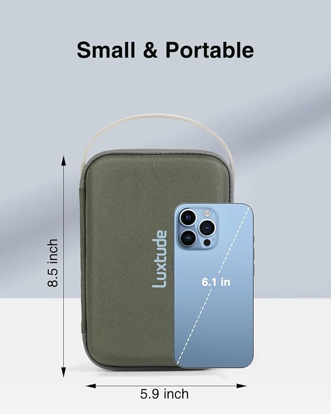 Luxtude Electronic Organizer Travel Case, Portable Tech Organizers, Hard Charger Organizer, Travel Cable Organizers, Tech Bag (Single-Layer, Green, Small)