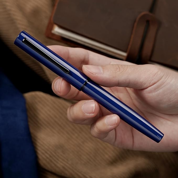 HONG DIAN C1 Fountain Pen Fine Nib, Dark Blue & Classic Retro Design Metal Pen with Ink Converter
