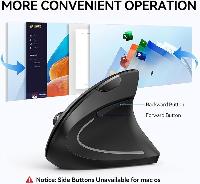TECKNET Ergonomic Mouse, Wireless Bluetooth Vertical Mouse, 4800 DPI Optical Tracking, 6 Adjustable DPI, Quiet Clicks, 2.4GHz with USB A Receiver, 12 Months Battery, 6 Buttons, Wide Compatibility