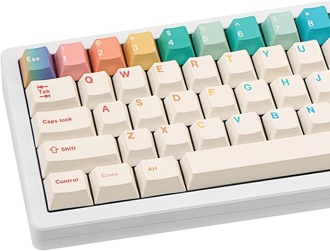 Minimalist White PBT Keycaps, 150 Keys Cute Macaron Theme Keycap, Cherry Profile Dye-Sublimation Colorful Keycaps for 61/64/68/84/87/100/104/108 Cherry MX Mechanical Keyboards