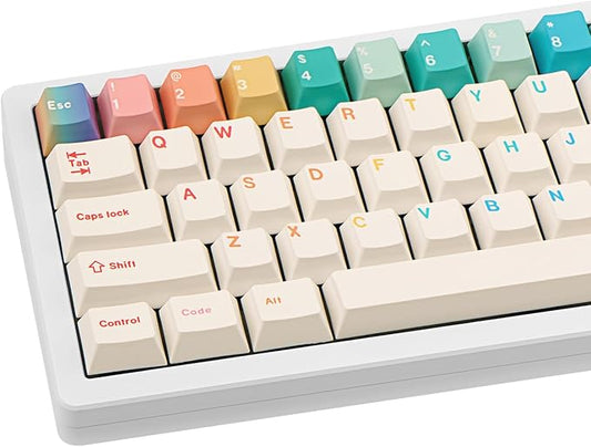 Minimalist White PBT Keycaps, 150 Keys Cute Macaron Theme Keycap, Cherry Profile Dye-Sublimation Colorful Keycaps for 61/64/68/84/87/100/104/108 Cherry MX Mechanical Keyboards