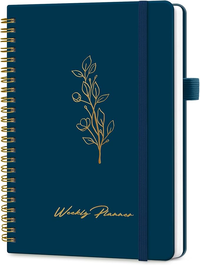 Taja Undated Weekly Planner, Weekly To Do List Notebook with Goal & Habit Tracker Organizer, A5 Weekly Planner Notebook with Spiral Binding, 6.1" x 8.2" - Navy
