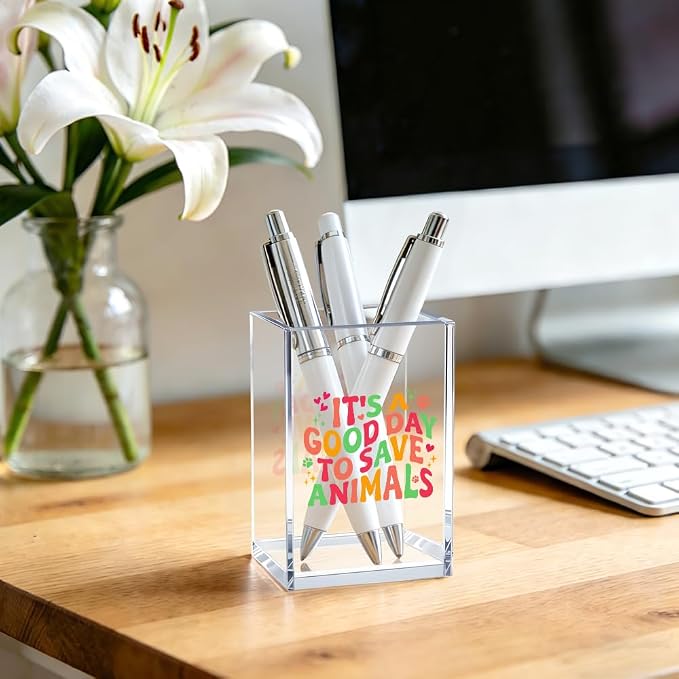 It's A Good Day To Save Animals Acrylic Cosmetic Pencil Pen Bookmark Storage Holder Cup, Gift For Veterinarian Animal Lovers Animal Rescue Veterinary Technician Veterinary Nurse Assistant