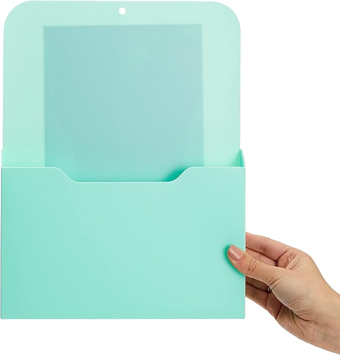 Okuna Outpost Magnetic File Holder - Space-Saving Wall File Organizer - Refrigerator & Cabinet Mail Organizer - Whiteboard Magnetic Folder Holder - Mint - 10 x 13 in - Pack of 2