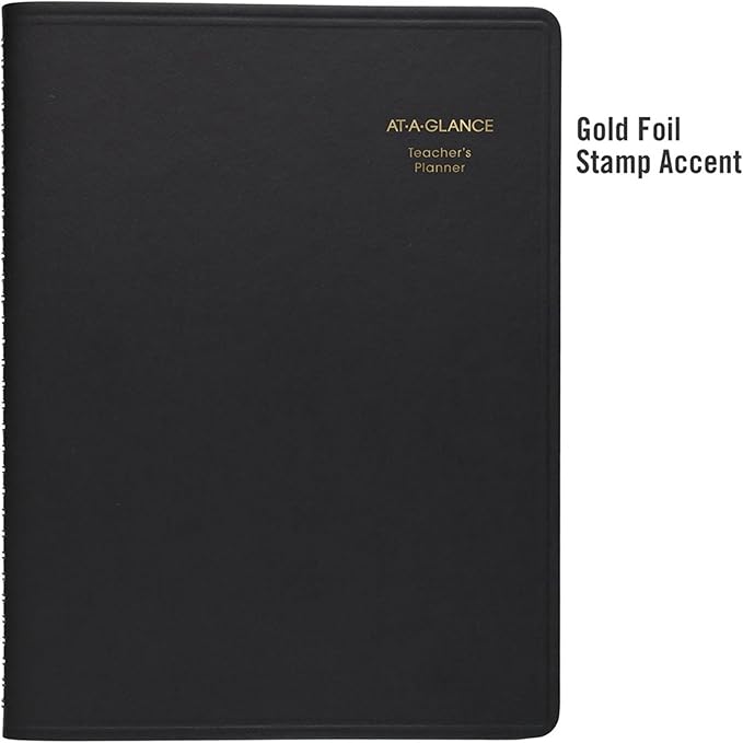 at-A-Glance Teacher Planner, 8-1/4" x 10-7/8", Undated Weekly & Daily Planner, Academic Lesson Plan Book for Family Homeschool Supplies, Agenda with Twin-Wire Binding, Black Leather (8015505)