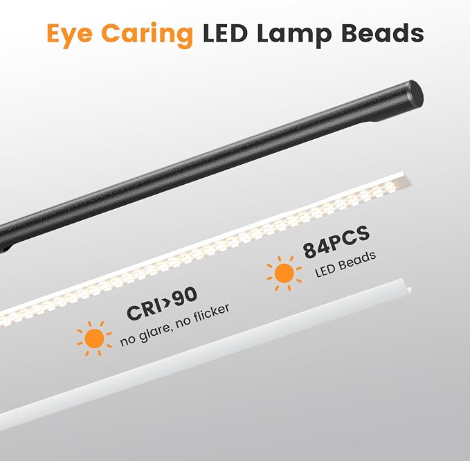 SIBRILLE Metal LED Desk Lamp, 16" Dimmable Desk Light with Base, 15W 1200LM, Adapter Included, Color & Brightness Adjustable, Modern Tall Table Lamp for Home Office Reading Study Task Laptop, Black