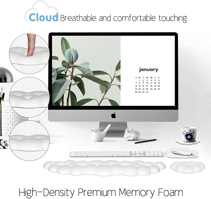Cloud Wrist Rest Keyboard Palm Rest with Non-Slip Base for Computer Gaming Wrist Rest, YAMJUG Cloud Arm Rest Keyboard Wrist Pad White