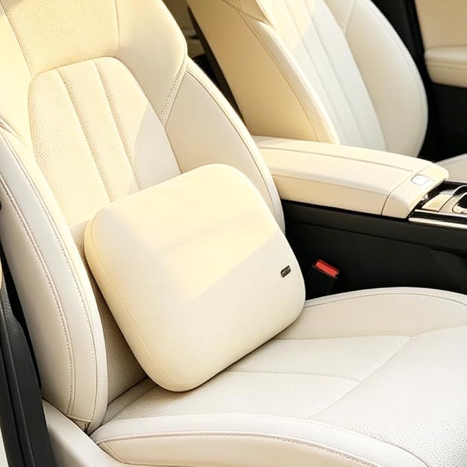 Carwales Auto Lumbar Support Pillow Cooling for Summer Slim Soft Latex Lower Car Seat Back Support Cushion for Office Nap Chair Recliner Pressure Relief Latex Memory Cream Beige