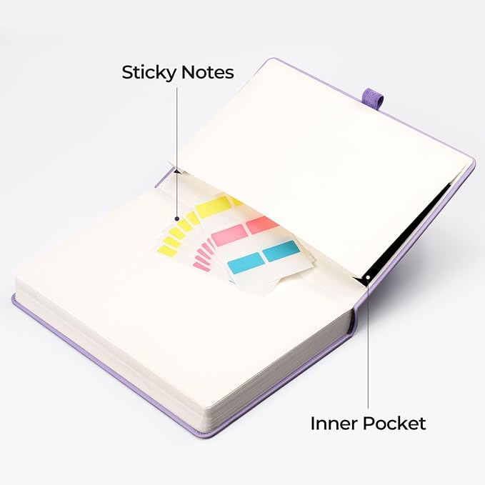 EMSHOI Lined Journal Notebook - 320 Numbered Pages, 100gsm Thick Journals, A5 Hardcover Leather College Ruled Notebooks for Women Men School Work Writing Note Taking, 5.75 x 8.38-Light Purple