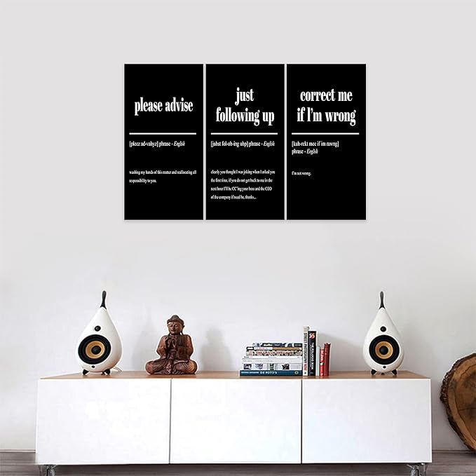 3 Piece Inspirational Canvas Wall Art, Quotes "Please Advise - Just Following up - Correct me if I'm Wrong" Motivational Print Pictures Office Decor, Framed Artwork for Home Wall Decor (36"Wx24" H)