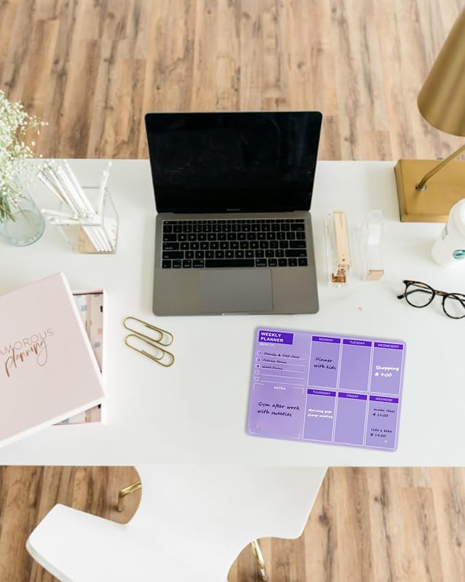 Desktop Thickened Acrylic Dry Erase Board, Weekly White Board with to Do List, Tabletop Whiteboard with Stand, Frameless Dry Erase Purple Board，9.8"x11.8" for Office, Home, School(Desktop-PUR-2530)