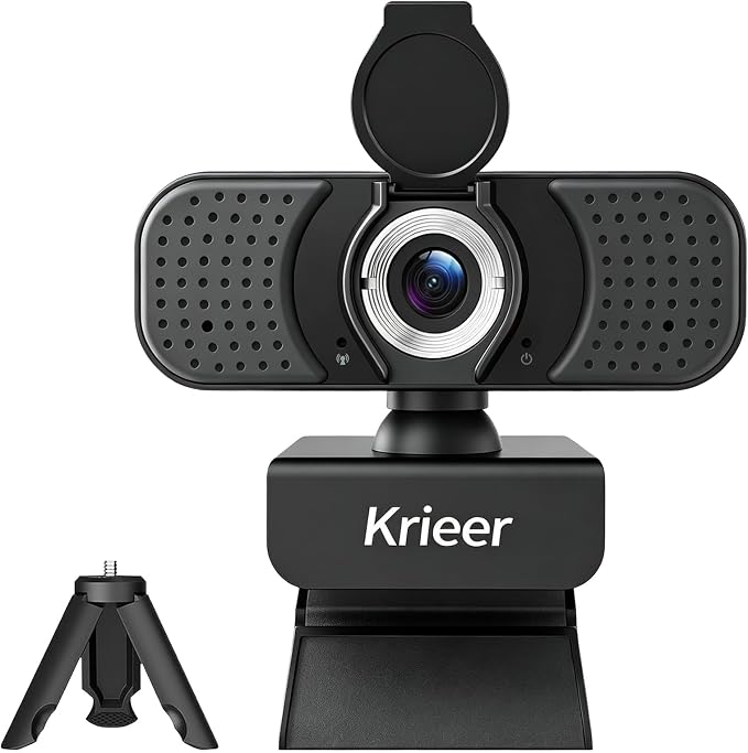 1080P HD Webcam with Dual Mics &Rotatable Tripod,Privacy Cover for Pc/Laptop, Usb Computer Camera Plug & Play with Auto Light Correction for Video Calls, Live Streaming Gaming & Online Meetings