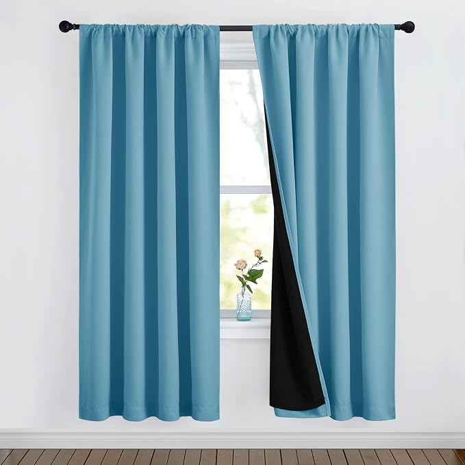 NICETOWN Full Shade Curtain Panels 72 inches Long, Energy Smart & Noise Blocking Out Blackout Drapes for Guest Room Window, Thermal Insulated Lined Window Dressing (Teal Blue, 52 inch)