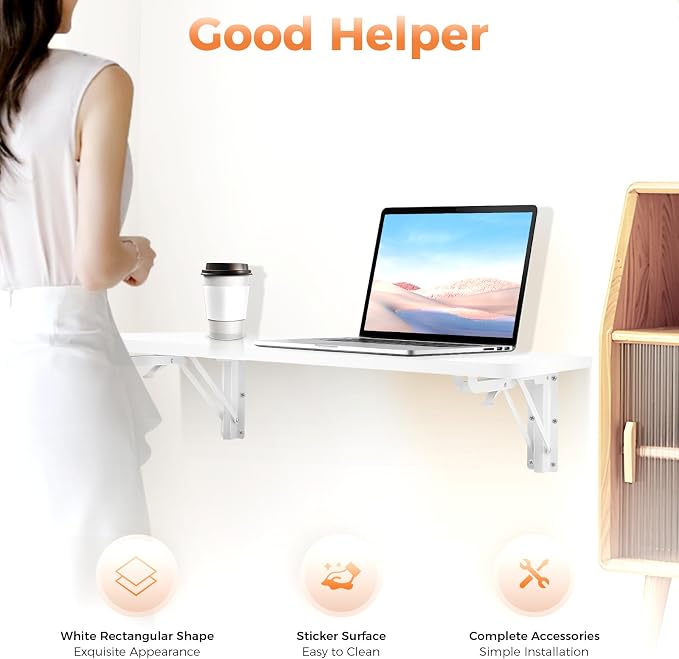 Folding Wall-Mounted Drop-Leaf Table, 23.62 * 15.74in Home Office Foldable Writing Tables, Wooden Floating Desk, Space Saving Laptop Desk, Sturdy Hanging Table for Apartment, Study, Bedroom