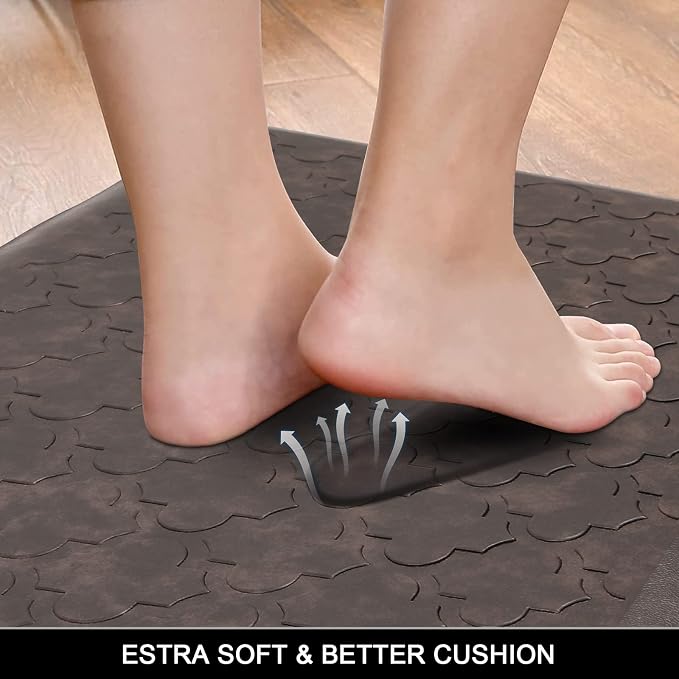 HEBE Anti Fatigue Kitchen Mats for Floor 17.3"x48", Cushioned Standing Mat | Non Slip Waterproof Kitchen Runner Rug, Heavy Duty Padded Foam Comfort Mat Floor Carpet for Standing Desk, Laundry, Sink