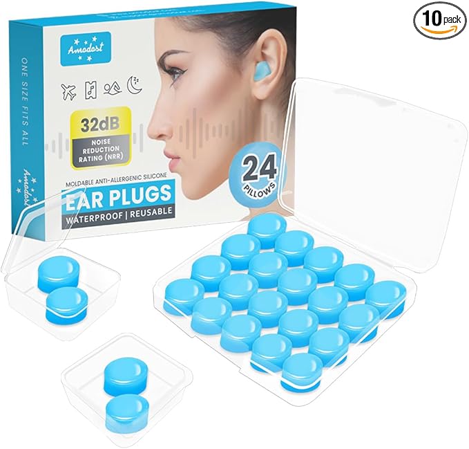 Comfortable Moldable Ear Plugs - 12 Pairs Soft Silicone Gel Earplugs for Noise Cancelling, Sleeping and Swimming, 32 dB Noise Reduction Rating (NRR) Blue