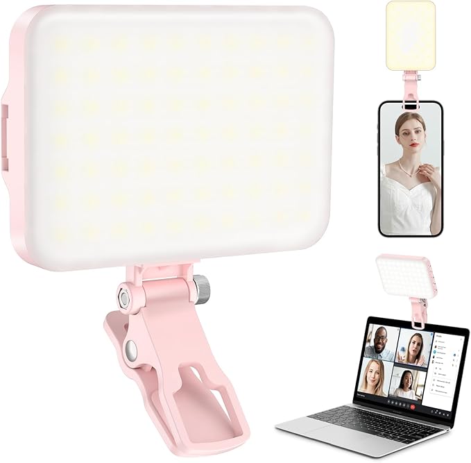 ALTSON 60 LED Portable Selfie Light Video Conference Lighting with Clip & Camera Tripod Adapter Rechargeable 2200mAh CRI 97+, 9 Light Modes for Phone iPhone Webcam Laptop Photo Makeup