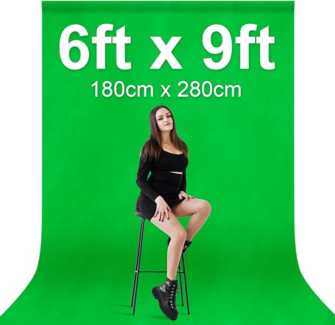 EMART Green Screen Backdrop, 6 x 9 Ft Photography Greenscreen Background Sheet Fabric Kit for YouTube Video Streaming Zoom, Small Photo Chromakey Polyester Cloth Curtain with 4 Clip