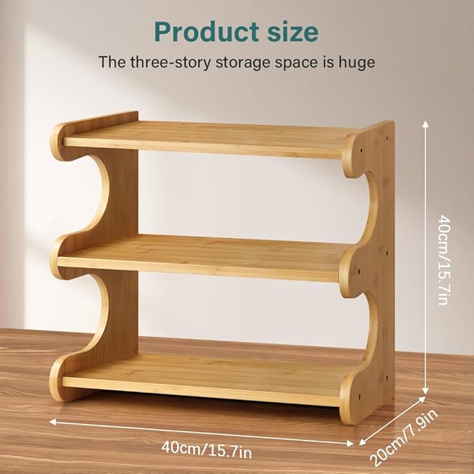 Bamboo Desk Organizer Multifunctional 3 Tier Office Table Shelf Bookshelf Supplies Storage Rack for Kitchen Living Room
