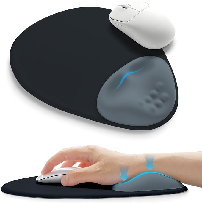 Palm-Rest and Wrist-Hugging Mouse Pad Wrist Rest, Ergonomic Wrist Support with Curve Fitting Cushioned Memory Foam for Carpal Tunnel Pain Relief, 9.9 x 8.3 Inch, Slate Gray