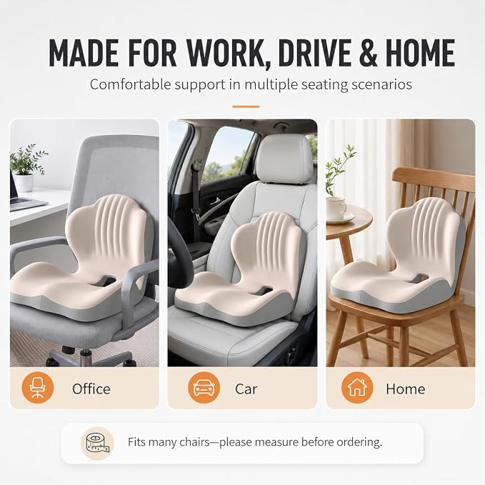 Saker Ergonomic Memory Foam Seat Cushion with Back Support, 2-in-1 Coccyx Cutout Chair Pad for Office, Car, Gaming Chair and Wheelchair, Contoured Lumbar Support for Long Sitting，Green