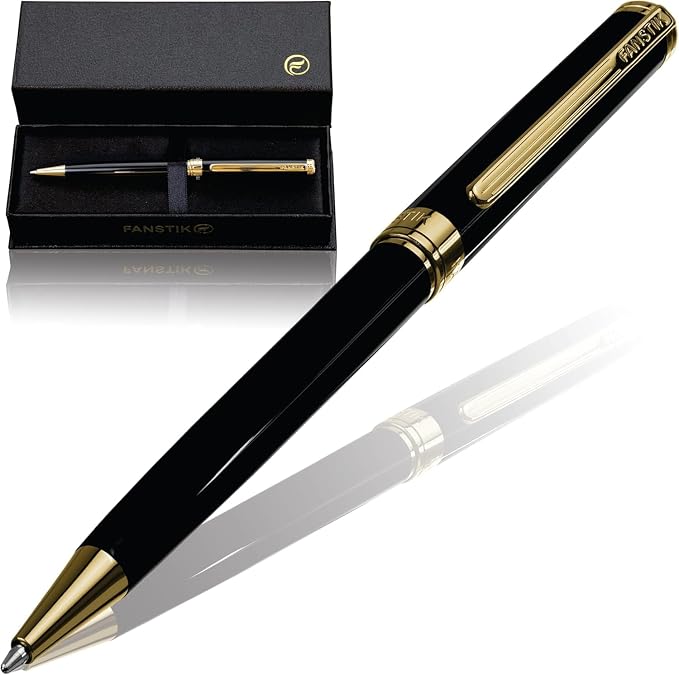 FANSTIK Black & Gold Luxury ballpoint Pen, fancy gift set for women, Real 24K Gold Plating, Professional executive pen gift set for men (Lux BallPoint Black-Gold)