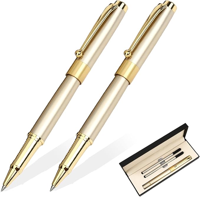 YIVONKA Ballpoint Pen Black Refill,Luxury Ballpoint Line width 0.5mm,Best Ball Pen Gift Set for Men & Women Professional Executive,Office,Nice BallPens Classy Gift Box (2 Gold)