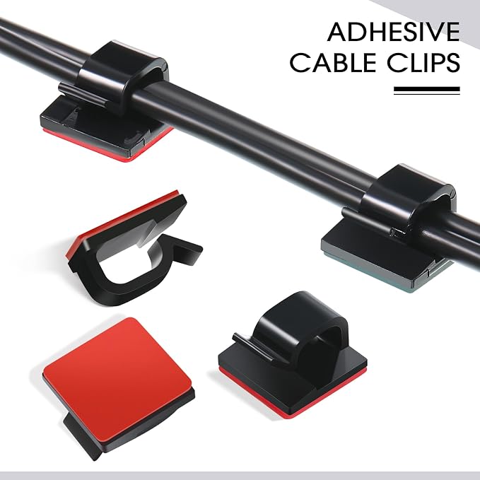 Hicarer 100 Pcs Christmas Light Clips Adhesive Hooks for Outdoor String Cable Wire Clips Adhesive Wire Management Cord Holder for The Wall, Under Desk, Car, Home and Office (Medium, Black and Red)