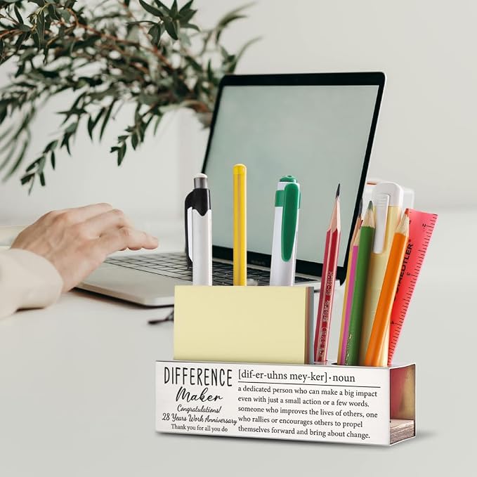THRXOBN 28th Work Anniversary Appreciation Gifts for Coworker, 28 Years Work Anniversary Congratulations Gift for for Women, Stainless Steel Pen Holder With Work Anniversary Quotes, WBA28