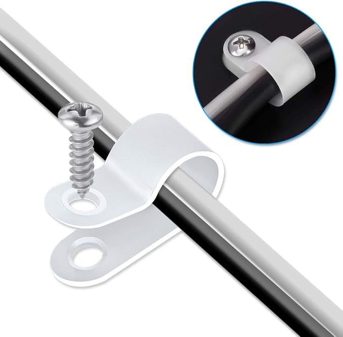 LOKMAN 100 Pack 1/4 Inch Rope Light P-Style Mounting Clips with Compatible Stainless Steel Pan Head Phillips Screws