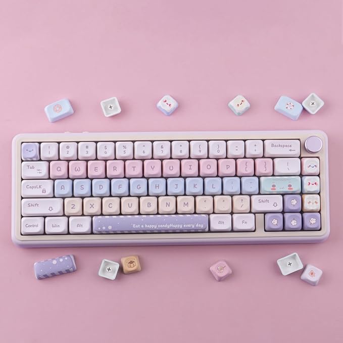 Tsungup PBT MOA Keycaps,Purple Cute Candy Custom Keycaps 60 65 75 Percent | 135 Keys Dye-Sub Key Caps Keyboard Keycap Set for ANSI Layout,MX Swithes Mechanical Keyboard