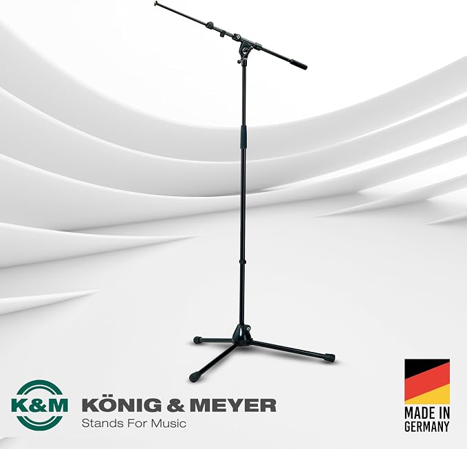 K&M König & Meyer 21090.500.55 Tripod Microphone Stands | Adjustable Telescoping 2-Piece Boom Arm | Professional Grade | Heavy Duty with Folding Leg Base | German Made | 2 Pack | Black