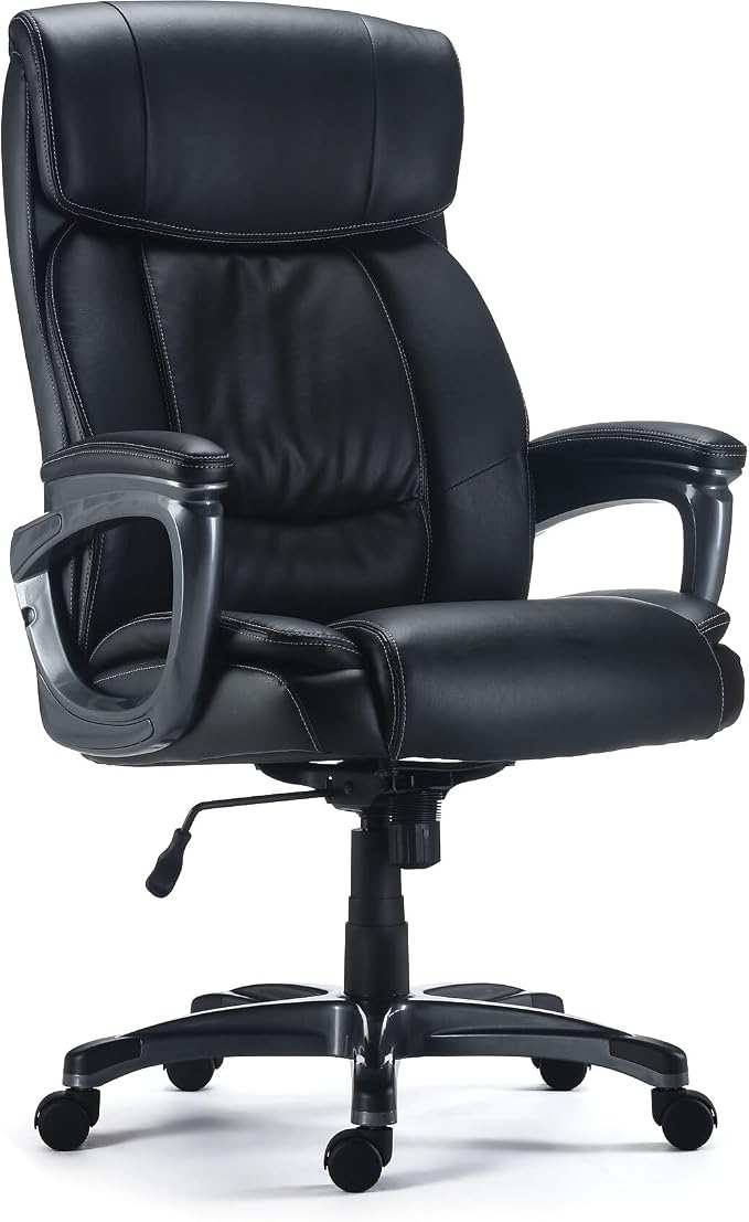 Staples Lockland Ergonomic Managers Office Chair, Big & Tall Cushioned, Adjustable Height, Metal Frame, Bonded Leather, for Workspace, Home, or Gaming, Black