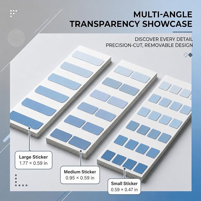 420Pcs Gradient Index Tabs, Translucent Sticky Note Tabs for Annotating Books & Bible, Aesthetic Reading, Study, Journaling & Office Supplies, 3 Size Clear Page Markers Stickers (Blue)