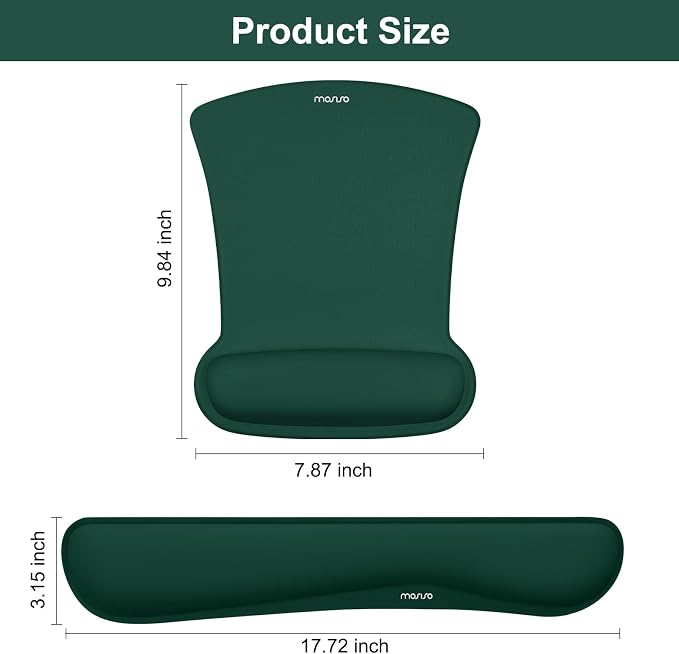 MOSISO Wrist Rest Support for Mouse Pad & Keyboard Set, Ergonomic Mousepad Non-Slip Base Home/Office Pain Relief & Easy Typing Cushion with Neoprene Cloth & Raised Memory Foam, Peacock Green