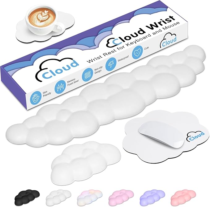 Cloud Wrist Rest Keyboard Palm Rest with Non-Slip Base for Computer Gaming Wrist Rest, YAMJUG Cloud Arm Rest Keyboard Wrist Pad White